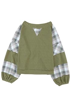 Women's Casual Fashion Crew Neck Plaid Patchwork Long Sleeve